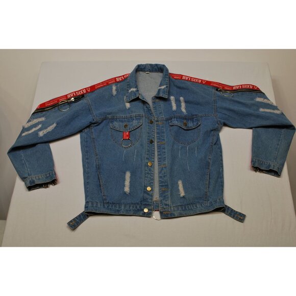 Axis Lab Distressed Ripped Denim Jacket w/Accent Zippers Size Large - Picture 1 of 16